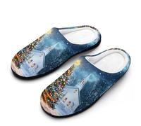 peiyeety Ciabatte da uomo in memory foam con albero di Natale e chiesa, leggere, in cotone, per interni ed esterni42-43