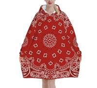 peiyeety Coperta con cappuccio con motivo a bandana rossa per donne e uomini. Coperta con cappuccio oversize indossabile per adulti, morbida e calda.