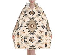 peiyeety Coperta con cappuccio con motivo a zigzag e piume del sud-ovest per donne e uomini. Coperta con cappuccio oversize indossabile per adulti, morbida e calda.