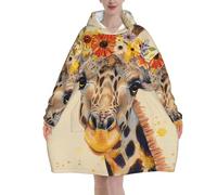 peiyeety Coperta indossabile per adulti con cappuccio, giraffa che indossa una corona di fiori, felpa oversize in morbida flanella per l'inverno, regalo accogliente per familiari e amici