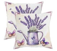 peiyeety Copricuscini vintage primaverili in lavanda, 16x16, set da 2, morbidi copricuscini a griglia con fiori e cerniera, decorazioni floreali in stile fattoria per divano, soggiorno, veranda