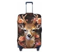 peiyeety Coprivaligia da viaggio con cervo che indossa fiori, coprivaligia in spandex, lavabile, elastico, antigraffio, adatto per valigie da 18 a 32 pollici