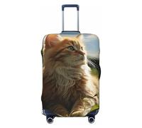 peiyeety Coprivaligia da viaggio con gatto seduto in un campo verde, coprivaligia in spandex lavabile, elastico alla moda, antigraffio, adatto per bagagli da 18 a 32 pollici