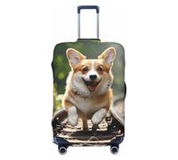 peiyeety Coprivaligia da viaggio con motivo Corgi Dog Running on The Railroad, in spandex, lavabile, elastico, antigraffio, adatto per valigie da 18 a 32 pollici.
