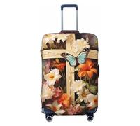 peiyeety Coprivaligia da viaggio con rami di fiori sulla croce, coprivaligia in spandex lavabile, elastico alla moda, antigraffio, adatto per bagagli da 18 a 32 pollici