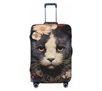 peiyeety Coprivaligia elastico lavabile, antipolvere, personalizzato, con gatto che indossa un fiore, coprivaligia da viaggio per 18-32 pollici, piccolo, nero