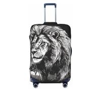peiyeety Coprivaligia elastico lavabile con illustrazione in bianco e nero di leone, protezione per valigia, alla moda, antipolvere, adatta a bagagli da 18 a 32 pollici, nero, L