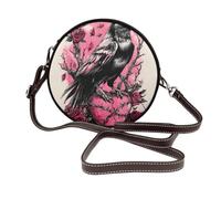 peiyeety Corvo nero appollaiato su un cuore rosa, borse a tracolla rotonde da donna, borsa a tracolla in pelle