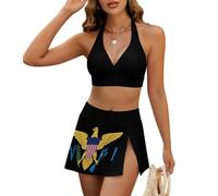 peiyeety Costume da Bagno Bikini a Due Pezzi con Gonna e Bandiera delle Isole Vergini, Costume da Bagno a Vita Alta per Donna, Taglia Piccola