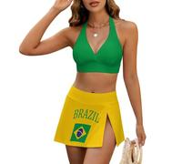 peiyeety Costume da Bagno Bikini a Due Pezzi con Gonna e Bandiera di Curaçao, Costume da Bagno a Vita Alta per Donna, Taglia Grande
