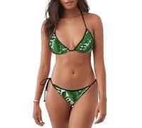 peiyeety Costume da Bagno da Donna con Stampa Verde Foglia di Banana, Due Pezzi, Bikini a Triangolo con Top all'Americana e Slip con Lacci Laterali
