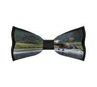 peiyeety Cravatte a farfalla da uomo con motivo Running Moose In Water, regolabili, pre-annodate, classiche, con clip, tinta unita, per matrimoni, feste e balli di fine anno