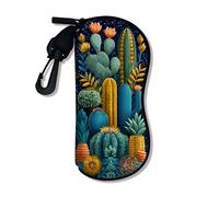 peiyeety Custodia morbida per occhiali con motivo cactus, custodia per occhiali da sole di sicurezza con motivo di piante tropicali verdi e chiusura a cerniera, portatile e ideale per i viaggi.