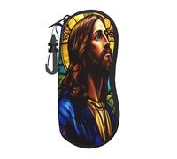 peiyeety Custodia per occhiali portatile con vetrata di Gesù Cristo, borsa per occhiali da sole, custodia per occhiali da vista