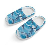 peiyeety Delfini tra le onde, graziose pantofole di cotone, antiscivolo, per interni ed esterni