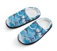 peiyeety Delfini tra le onde, graziose pantofole di cotone, antiscivolo, per interni ed esterni