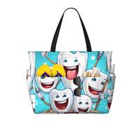 peiyeety Denti Dentista Odontoiatria Dentale(1) Grande borsa da spiaggia per donne con cerniera e tasca impermeabile, borsa da palestra leggera e pieghevole per viaggi, spesa, nuoto, sport