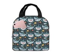 peiyeety Divertente borsa termica riutilizzabile unisex con scritta Chiudi gli occhi e sorridi e scritta Squalo. Grande capacità, borsa termica riutilizzabile.