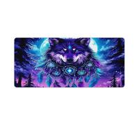 peiyeety Dotato di un tappetino per mouse da gioco esteso Auroral Feather Wolf da 36"x16" - Tappetino da scrivania XXL per tastiera e mouse - Base in gomma antiscivolo e bordi cuciti resistenti