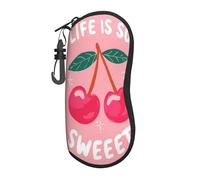 peiyeety Due ciliegie rosa con la scritta La vita è così dolce Custodia portatile per occhiali Borsa per occhiali da sole leggera Custodia per occhiali