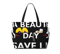 peiyeety È una giornata per salvare vite umane. Borsa da spiaggia grande per donne con cerniera e tasca impermeabile, borsa da palestra leggera e pieghevole per viaggi, spesa, nuoto, sport.