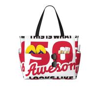 peiyeety Ecco cosa rappresenta la borsa tote grande da spiaggia This Is What 50 per donna con cerniera e tasca impermeabile, borsa da palestra leggera e pieghevole per viaggi, spesa, nuoto, sport