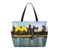 peiyeety Edificio storico ad Angkor Wat Thom, Cambogia. Grande borsa da spiaggia per donna con cerniera e tasca impermeabile, borsa da palestra leggera e pieghevole per viaggi, spesa, nuoto, sport.