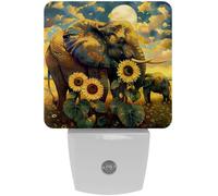 peiyeety Elefanti in un campo di girasoli, luce notturna a LED con sensore automatico, luce decorativa dal tramonto all'alba, per camera da letto, bagno, cucina, corridoio, scale, corridoio,