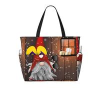 peiyeety Elegante borsa da spiaggia grande da donna con elfi e gnomi del folklore natalizio, con cerniera e tasca impermeabile, leggera e pieghevole, ideale per viaggi, spesa, nuoto e sport.