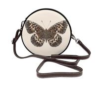 peiyeety Farfalla con ali spiegate, motivo leopardato, borsa a tracolla rotonda da donna, borsa a tracolla in pelle