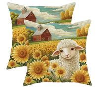 peiyeety Federe per cuscini autunnali Farmhouse Fall Sheep 20x20 Set di 2, morbide federe autunnali con motivo a girasole e cerniera, decorazione paesaggistica per divano, soggiorno, veranda