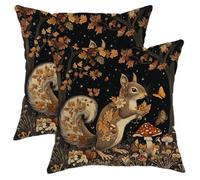 peiyeety Federe per cuscini autunnali vintage con scoiattolo, 16x16, set di 2, morbide federe a forma di fungo autunnale con cerniera, decorazione estetica e scenica per divano, soggiorno, veranda