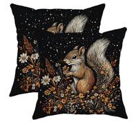 peiyeety Federe per cuscini autunnali vintage con scoiattolo, 16x16, set di 2, morbide federe con fiori di campo autunnali con cerniera, decorazione estetica e scenica per divano, soggiorno, veranda