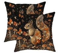 peiyeety Federe per cuscini autunnali vintage con scoiattolo e cerniera, morbide federe traspiranti a forma di fungo autunnale, 16x16, set di 2, estetiche e decorative in velluto per divano, veranda