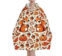 peiyeety Felpa con cappuccio in flanella a maniche lunghe per adulti oversize, coperta autunnale con scoiattoli, felpa con cappuccio morbida e pelosa, pullover da relax