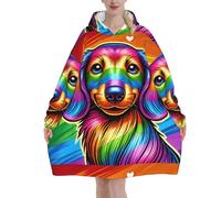 peiyeety Felpa con cappuccio in flanella a maniche lunghe per adulti oversize, felpa con cappuccio morbida e pelosa LGBT-Rainbow-Dachshund, pullover da relax