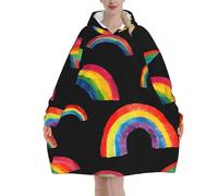 peiyeety Felpa con cappuccio in flanella a maniche lunghe per adulti oversize, felpa con cappuccio morbida e pelosa LGBT-Rainbow, pullover da relax