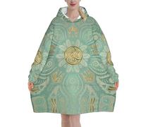 peiyeety Felpa con cappuccio oversize da donna, felpa con cappuccio, coperta in flanella con mandala celtico verde salvia e oro