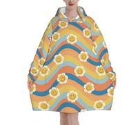 peiyeety Felpa con cappuccio retrò anni '70 con strisce arcobaleno e fiori di margherite per donne e uomini, felpa con cappuccio oversize indossabile per adulti, morbida e calda.