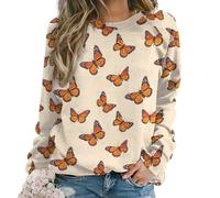 peiyeety Felpa Girocollo a Maniche Lunghe da Donna con Farfalla monarca, Pullover Casual Elasticizzato per la Moda Autunno Inverno e Abbigliamento Outdoor