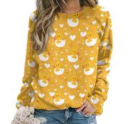 peiyeety Felpa Girocollo a Maniche Lunghe da Donna con Simpatico papero Giallo, Pullover Casual Elasticizzato per la Moda Autunno Inverno e Abbigliamento Outdoor
