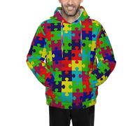 peiyeety Felpe con Cappuccio Casual da Uomo con Coulisse e Colletto con Stampa 3D, Camicie Casual a Maniche Lunghe, per la consapevolezza dell'autismo