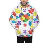 peiyeety Felpe con Cappuccio Casual da Uomo con Coulisse e Colletto con Stampa 3D, Camicie Casual a Maniche Lunghe, per la consapevolezza dell'autismo