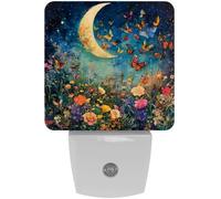 peiyeety Fiori Farfalla Luna Luce notturna a LED con sensore automatico, luce decorativa dal tramonto all'alba per camera da letto, bagno, cucina, corridoio, scale, corridoio,