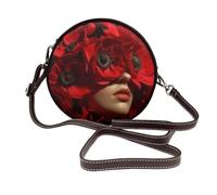 peiyeety Fiori rossi che coprono la testa di donna Borse a tracolla rotonde da donna Borsa a tracolla in pelle