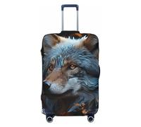 peiyeety Foglie autunnali e un lupo, coprivaligia elastico lavabile, protezione per valigia, alla moda, elasticizzato, antipolvere, adatto per 18-32 pollici, nero, M