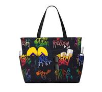 peiyeety Graffiti Graffito Brushstroke Lettering Graphic Rf Large Beach Tote Bag For Women With Zipt & Wet Pocket, Lightweight Folding Gym Tote For Travel, Grocery, Swim, Sports