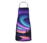 peiyeety Grembiule da chef color viola cielo con aurora boreale, per uomo e donna, ideale per cucinare e per la cucina, con tasche.