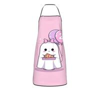 peiyeety Grembiule da chef rosa con simpatico fantasma e fiocco, per uomo e donna, ideale per cucinare e tenere in mano una pizza. Grembiule da chef con tasche.