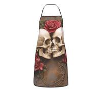 peiyeety Grembiule da cucina con due teschi che si baciano, per uomo e donna, con tasche.